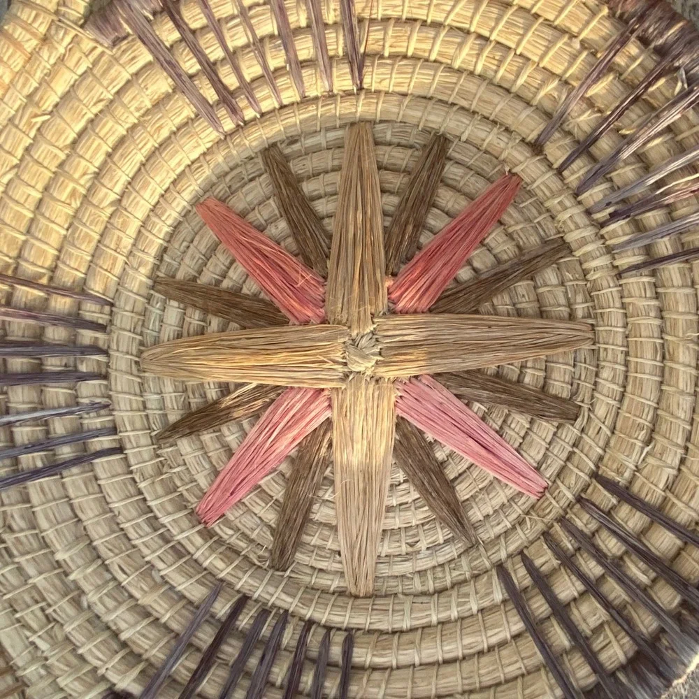 Handcrafted Woven Grass Star Basket Sunburst Wall Decor Boho Fiber Art Beads 14